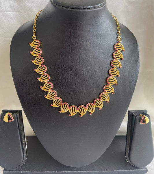 Gold tone cz ruby mango necklace set dj-43073
