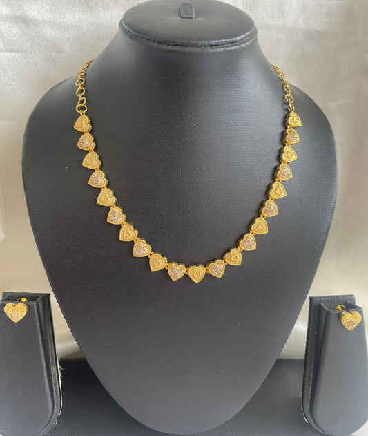 Gold tone cz white heart necklace set dj-43089