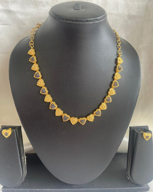 Gold tone cz blue heart necklace set dj-43090