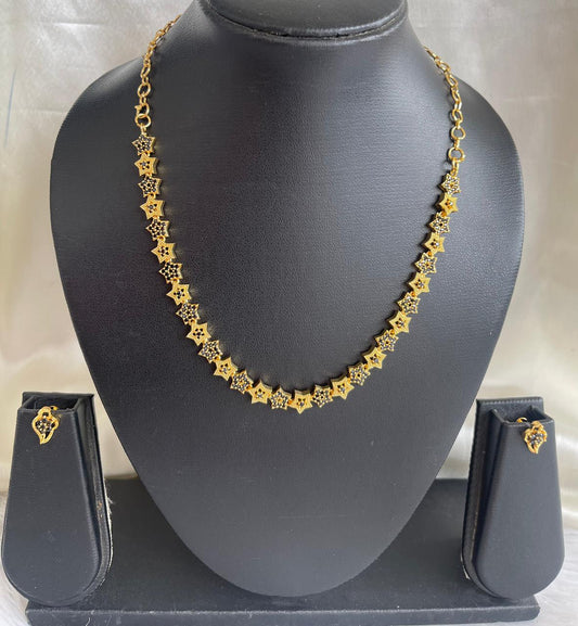 Gold tone cz black star necklace set dj-43079
