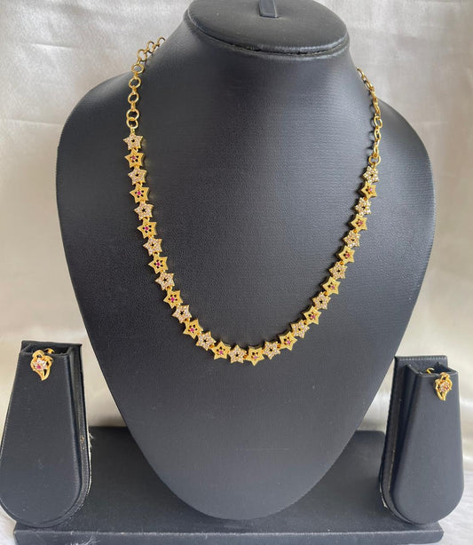 Gold tone cz white-ruby star necklace set dj-43078
