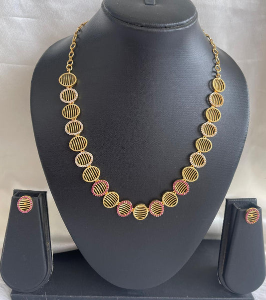 Gold tone cz ruby-white oval necklace set dj-43093