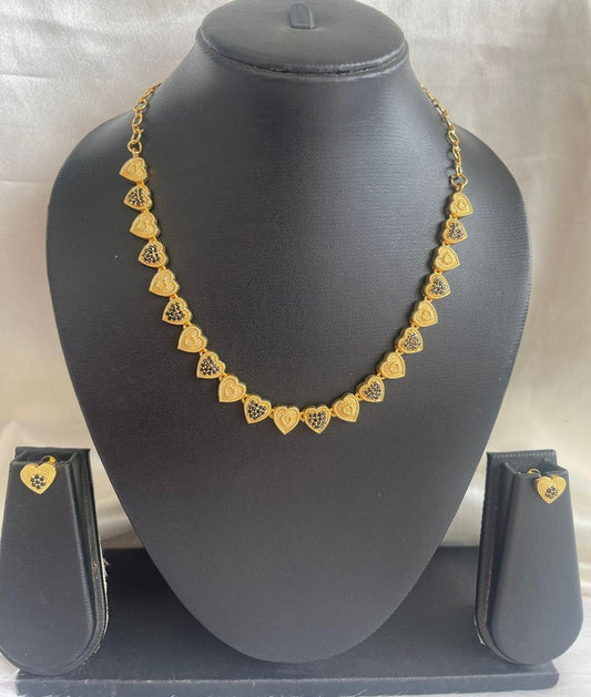 Gold tone cz black heart necklace set dj-43092