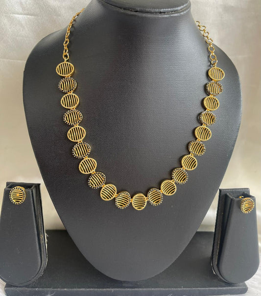 Gold tone cz black oval necklace set dj-43096