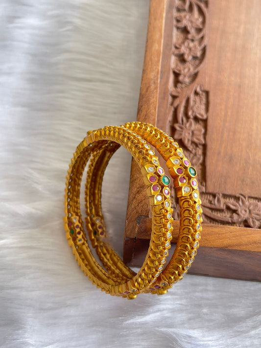 Matte finish Cz ruby-green flower bangles (2.8) dj-24970