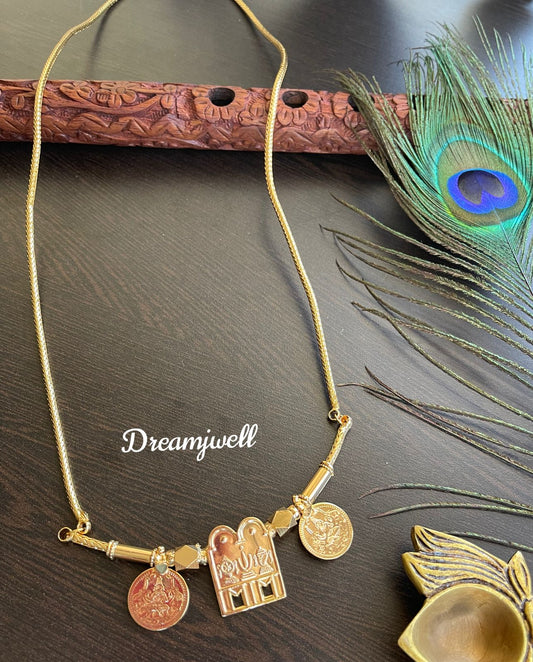 Gold tone Lakshmi coin Thirumal Nama-shanku-chakra mangalyam dj-35504