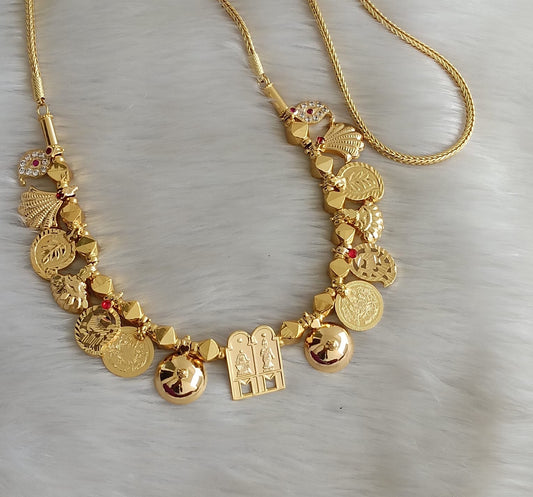 Gold tone pink-white stone mango Lakshmi coin bottu Meenakshi-Sundareshwar 30 inches mangalyam dj-41616