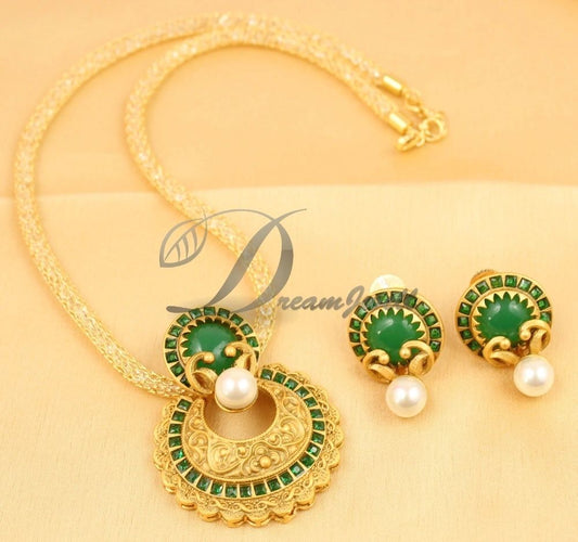 Matte Finish Green Pearl bali Necklace Set-dj04564