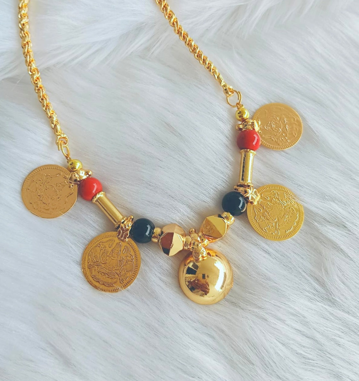 Gold tone black-coral Bottu Lakshmi coin mangalyam dj-38886