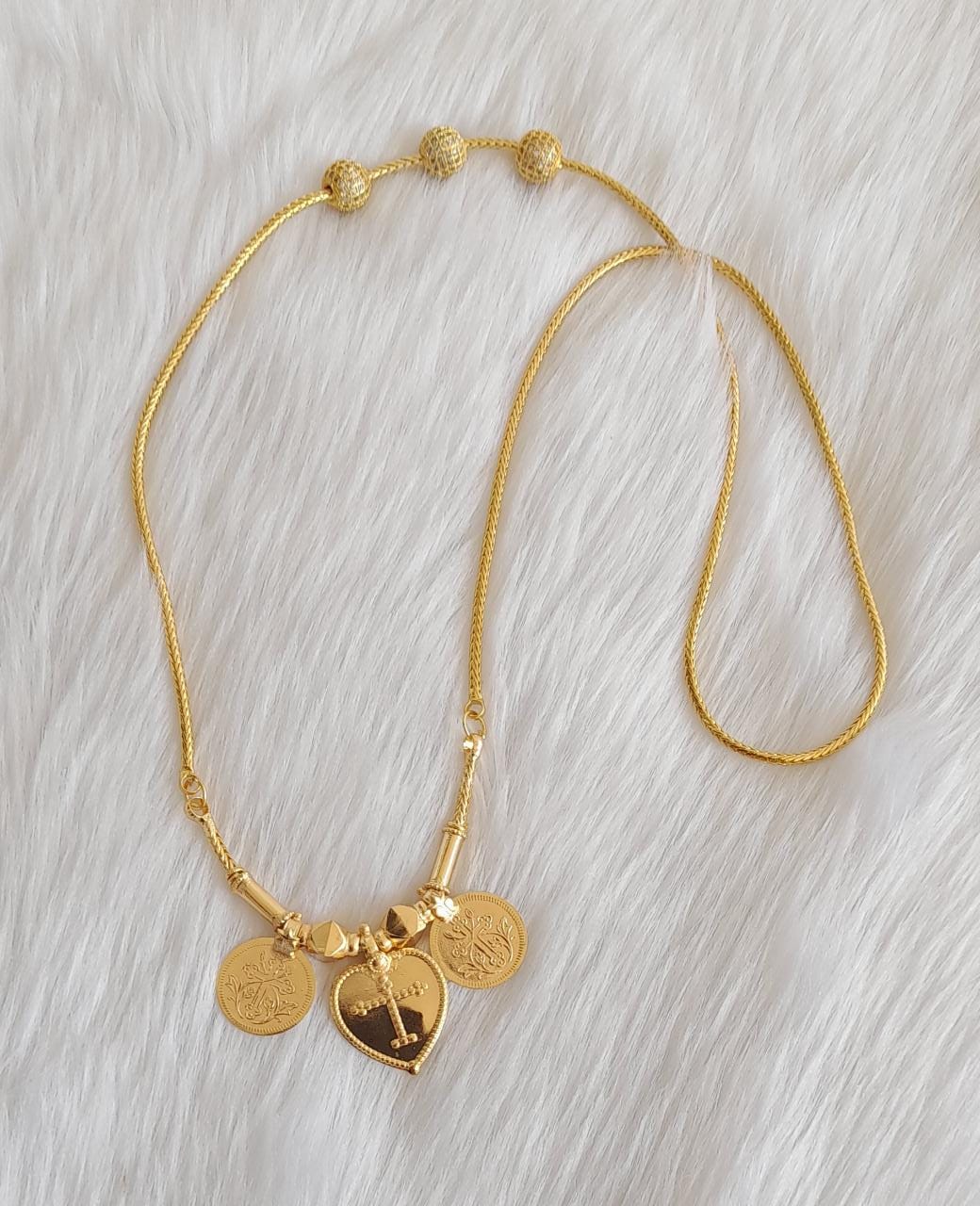 Gold tone white cross coin mangalyam with mugappu chain dj-39291