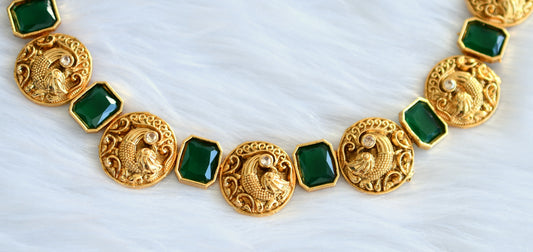 Antique emerald block stone peacock designer necklace set dj-34704
