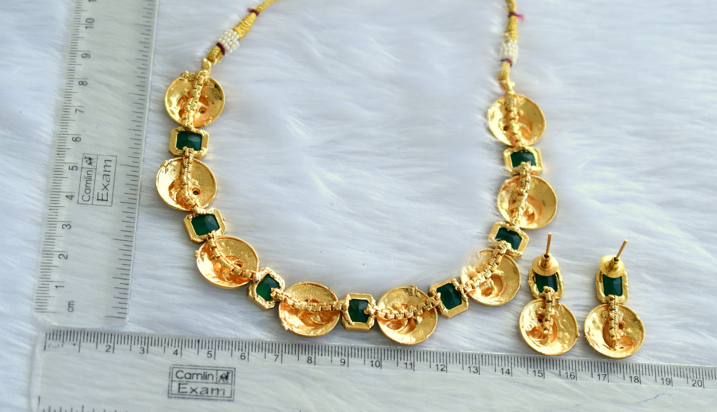 Antique emerald block stone peacock designer necklace set dj-34704