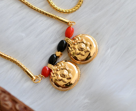 Gold tone black-coral beads flower coin mangalyam dj-39371