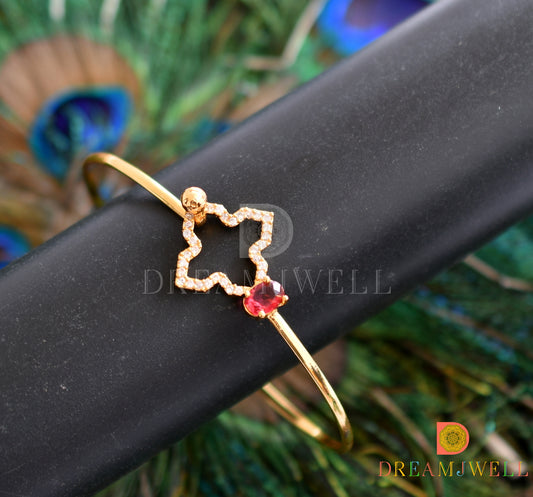 Gold tone cz white-ruby stone kada/Bracelet dj-37882