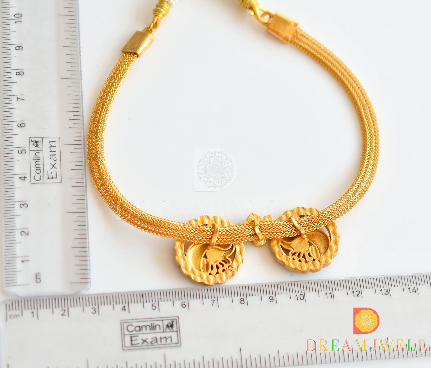 Gold tone kundan jadau pink-green-white swan necklace dj-36273