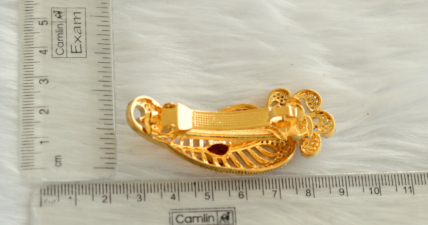 Gold Finish Ruby-green Hair clip - DJ13528