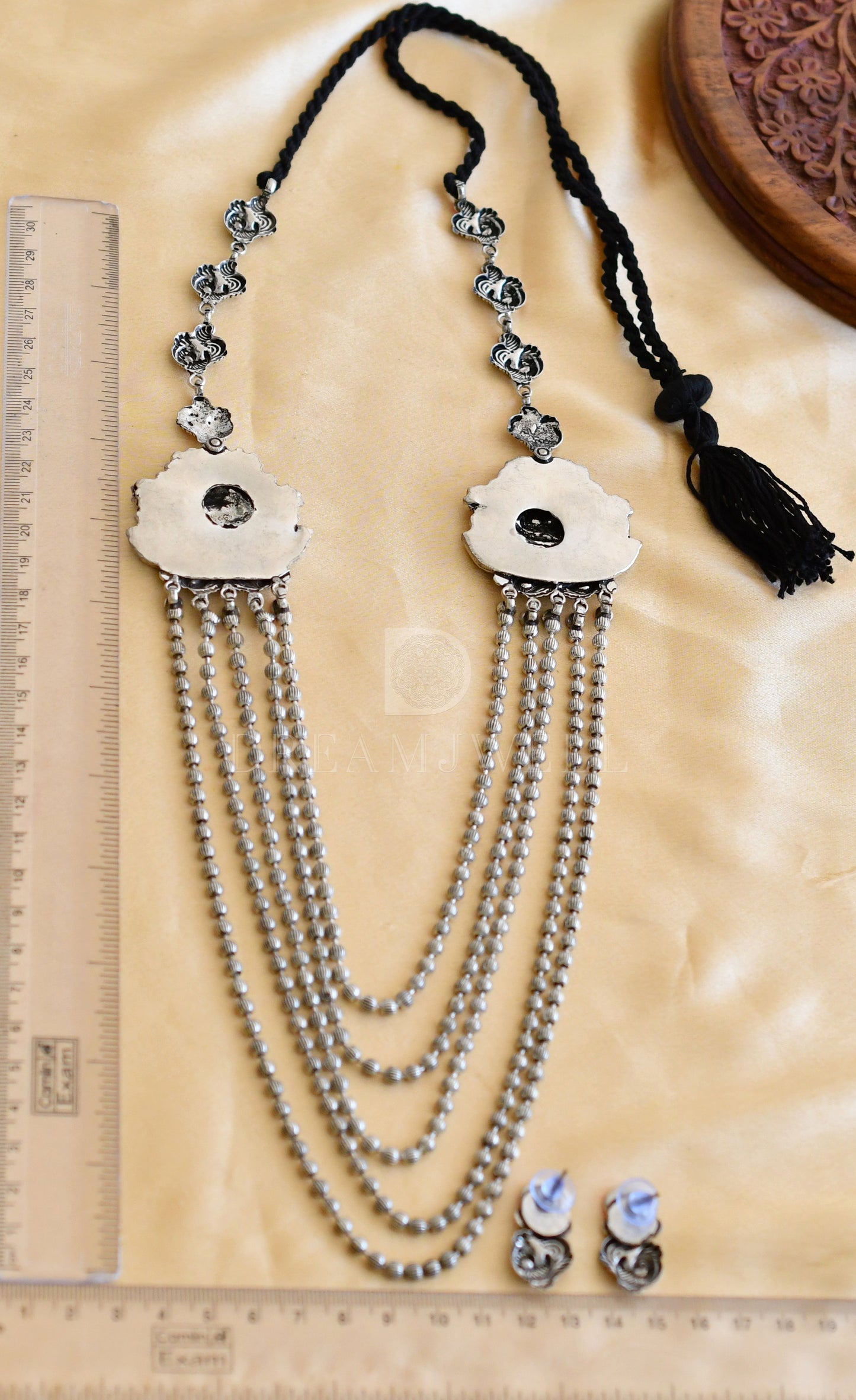 Oxidized silver tone multi layer Lakshmi mugappu haar set dj-35481