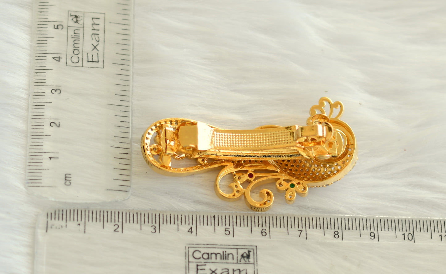 Gold tone Cz Ruby-emerald Peacock Hair Clip- DJ13531