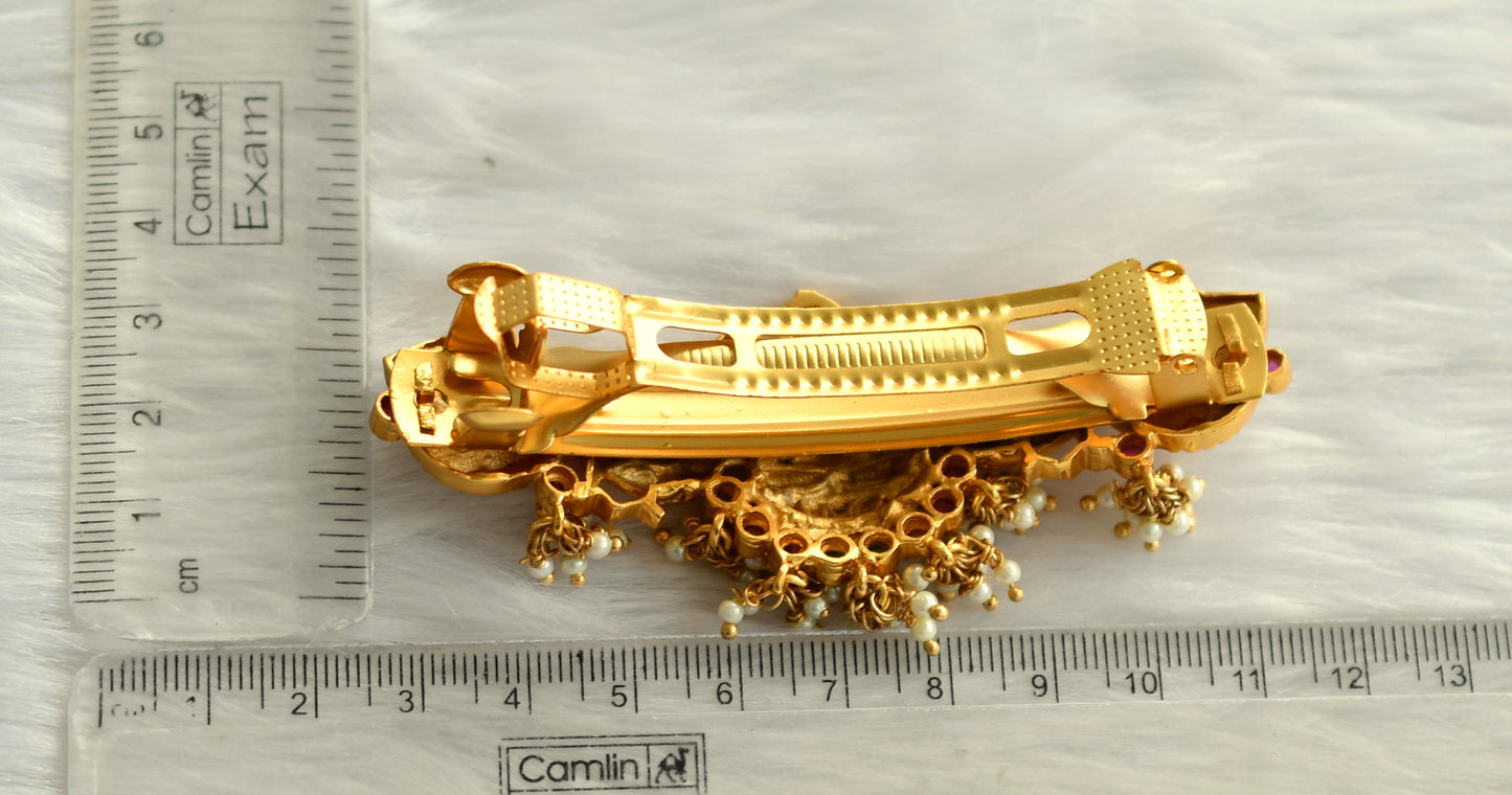 Matte Finish Ruby-emerald Peacock Lakshmi Hair clip -dj09600