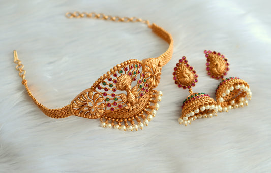 Matte finish ruby-green peacock mini choker set dj-28668