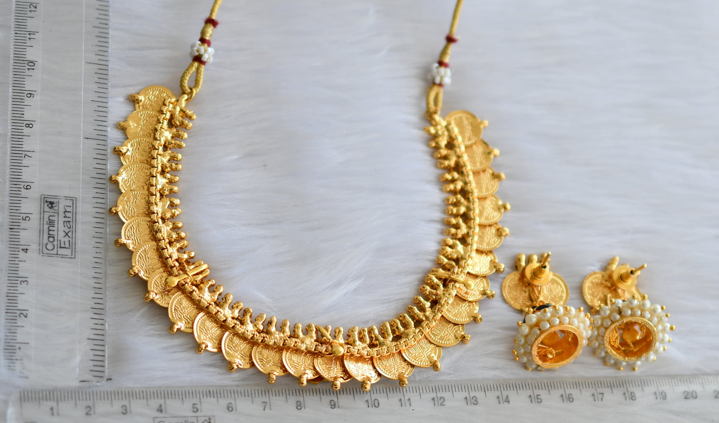 Gold tone blue Lotus coin necklace set dj-39351
