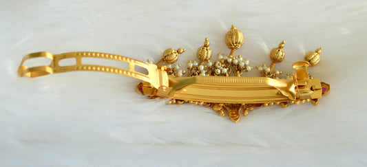 Matte Finish Cz Ruby-emerald Lakshmi Hair Clip-dj12927