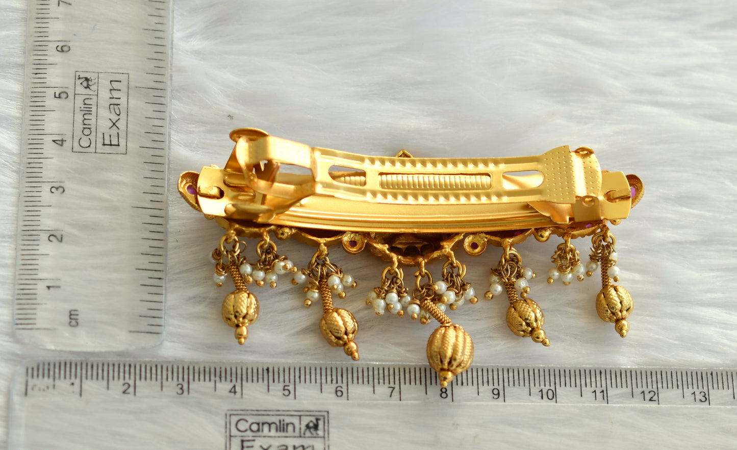 Matte Finish Cz Ruby-emerald Lakshmi Hair Clip-dj12927