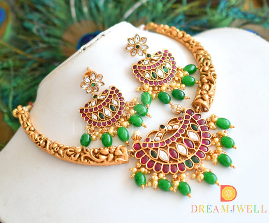 Matte Finish Cz Real Kemp-green Moon Hasli kante Necklace Set dj-33401