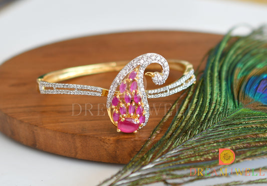 two tone cz ruby-white peacock bracelet dj-37013