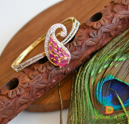Two tone cz ruby-white peacock bracelet dj-37013