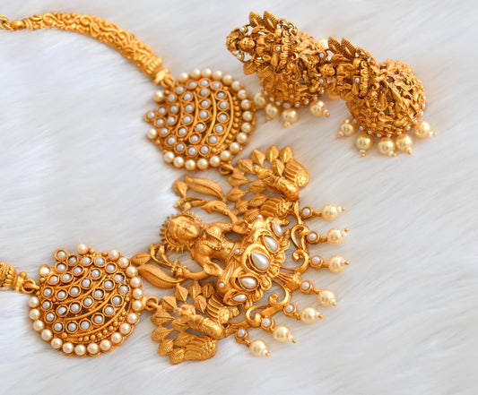 Matte finish pearl Lakshmi moon Kante necklace set dj-19467