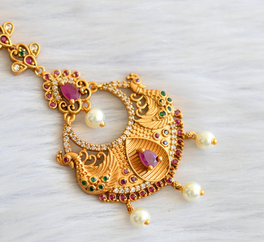 Matte finish ruby-green peacock bali mang tikka dj-27304