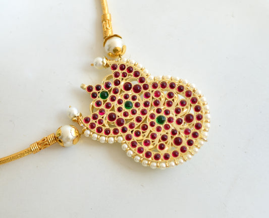 Gold tone semi precious kemp double moon pendant Hasli necklace dj-17943