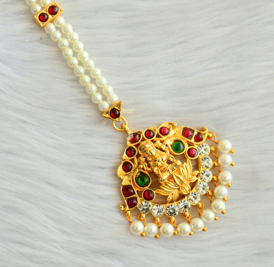 Gold tone white kemp green lakshmi Maang Tikka DJ29714