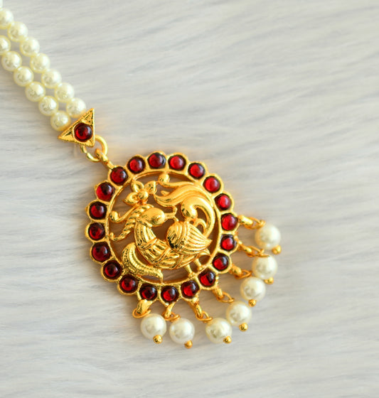 Gold tone kemp-green pearl swan maang tikka dj-29718