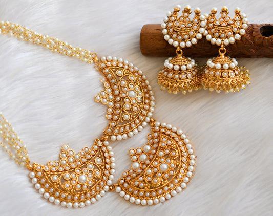 gold tone Pearl moon necklace set dj-23996