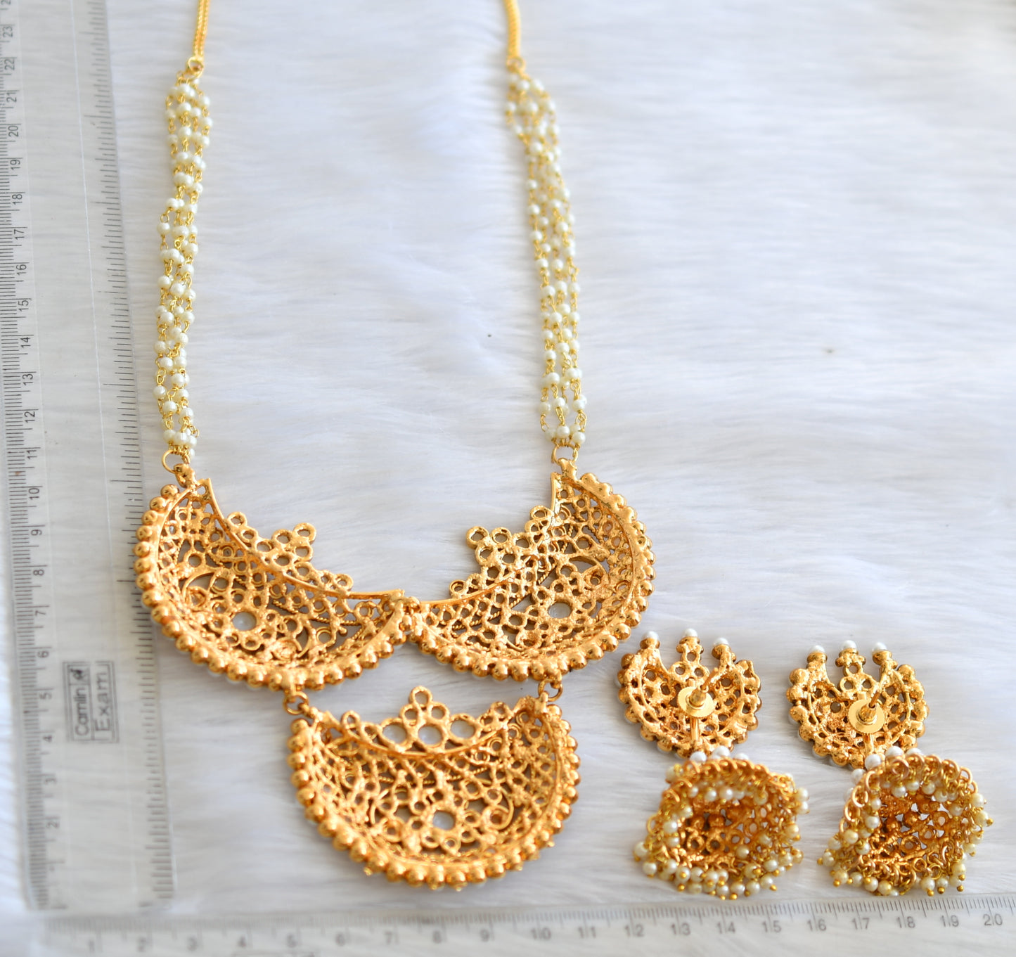 gold tone Pearl moon necklace set dj-23996