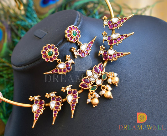 Matt finish kemp-green peacock-Lotus hasli necklace set dj-36305