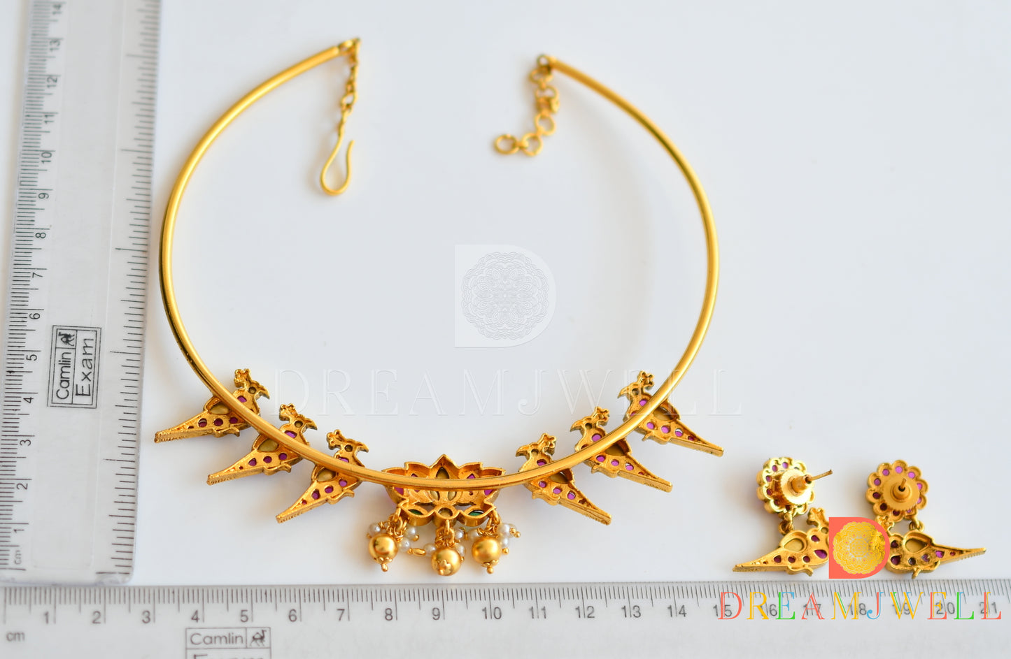 Matt finish kemp-green peacock-Lotus hasli necklace set dj-36305