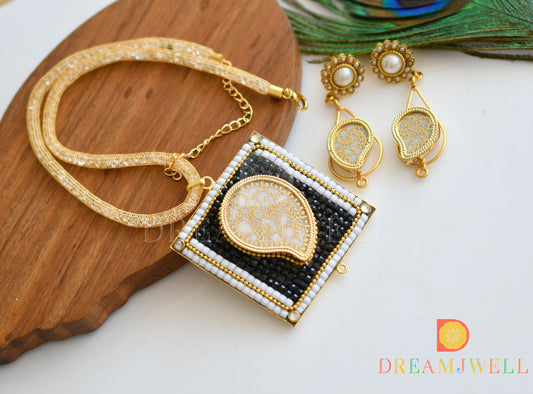 Gold tone black thewa pendant necklace set dj-06701