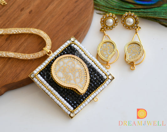 Gold tone black thewa pendant necklace set dj-06701
