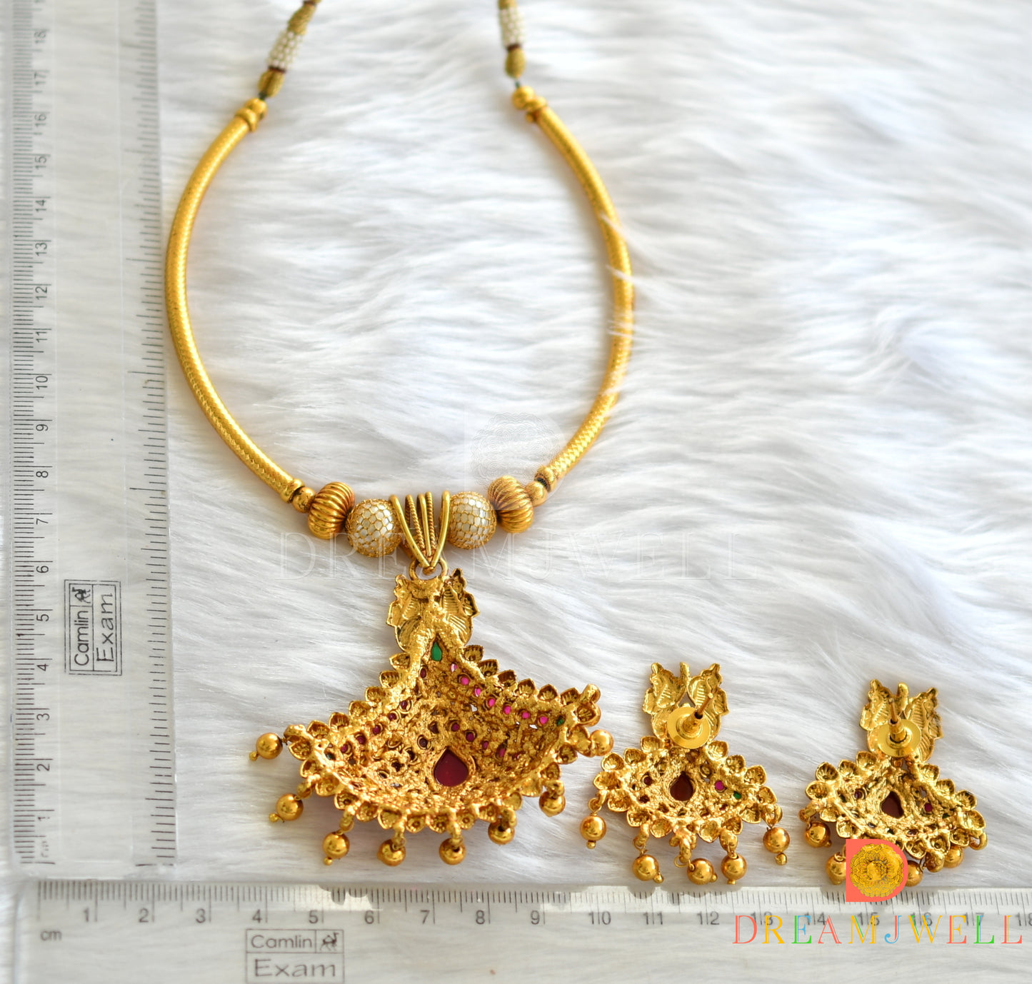 Antique gold tone kemp-green peacock Hasli necklace set dj-12391