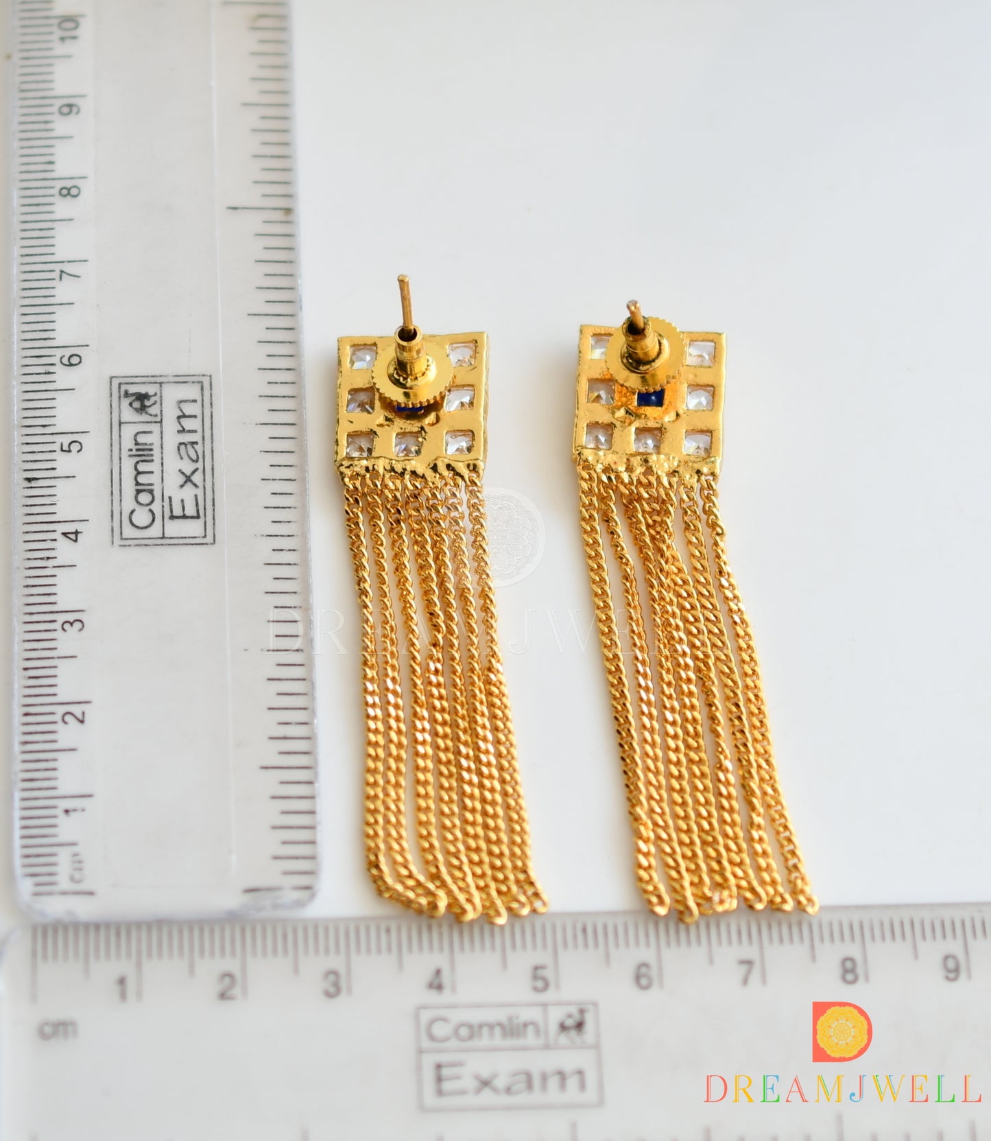 Gold tone polki-blue Long Earrings dj-06935