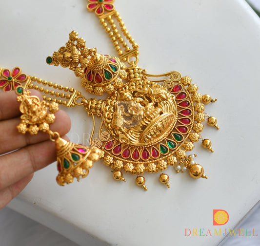 Antique kemp-green Lakshmi flower haar set dj-16202