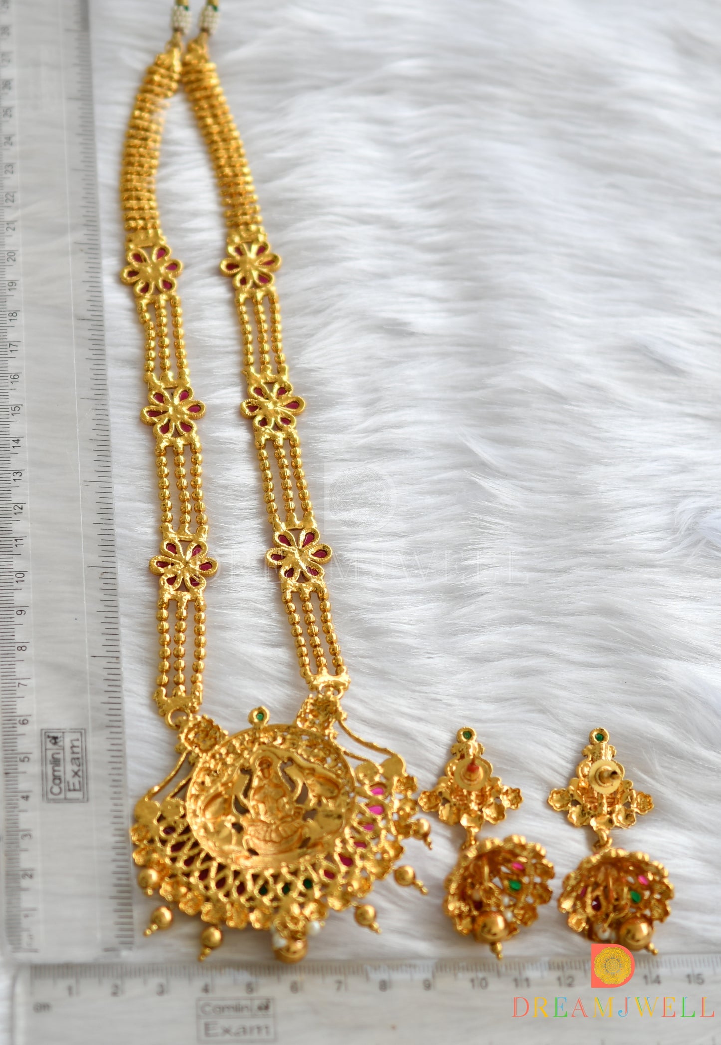 Antique kemp-green Lakshmi flower haar set dj-16202