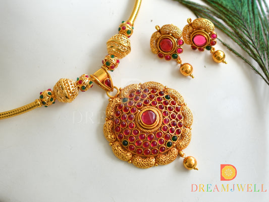 Antique kemp-green pendant Hasli necklace set dj-18015