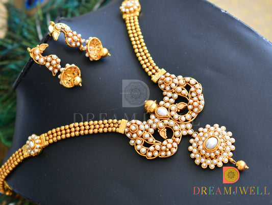 Antique gold tone pearl peacock haar set dj-07000