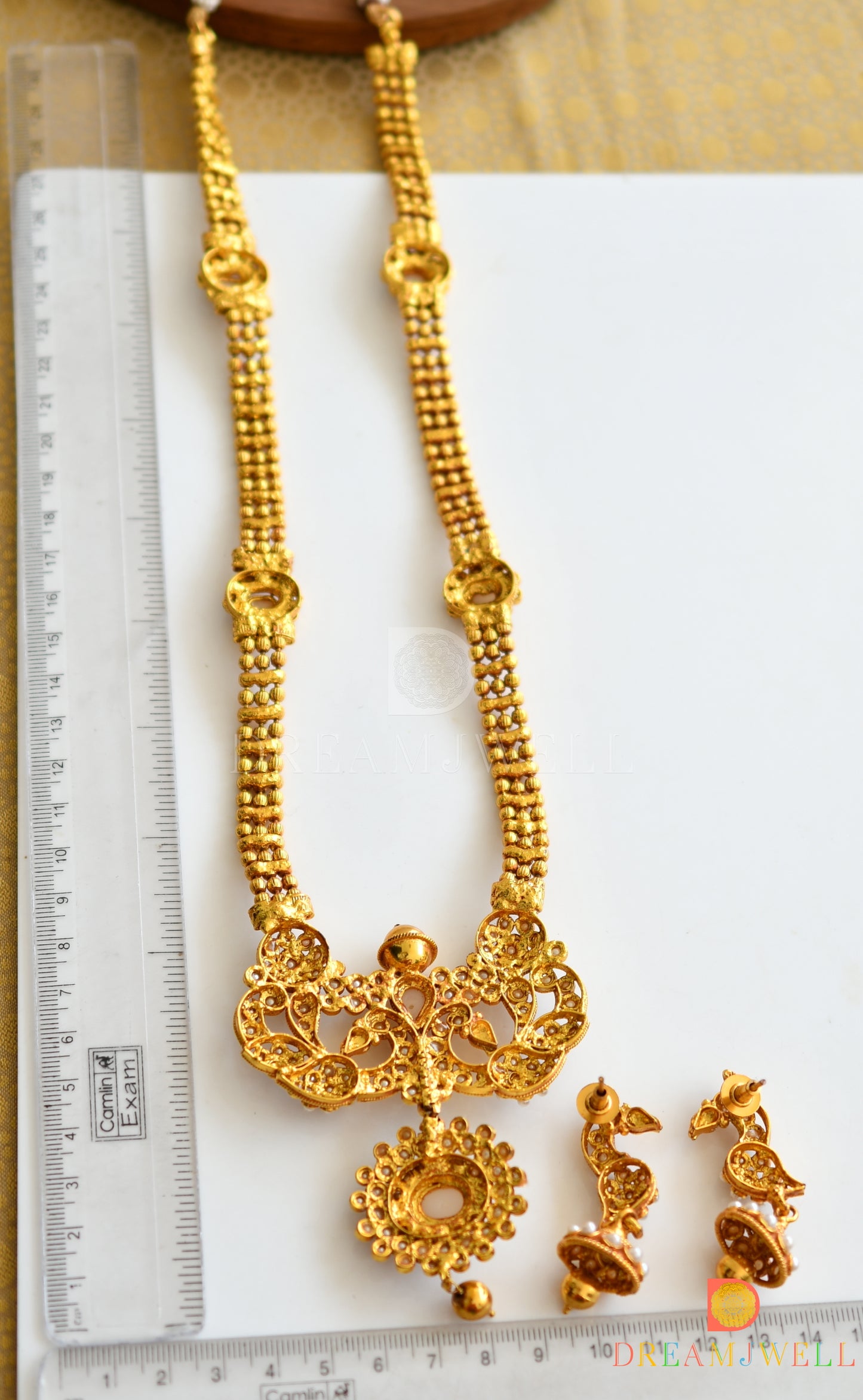 Antique gold tone pearl peacock haar set dj-07000