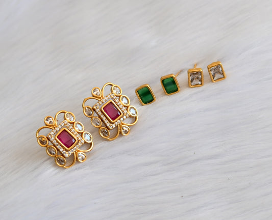 Matte finish ruby-green-white color changeable earrings dj-41012