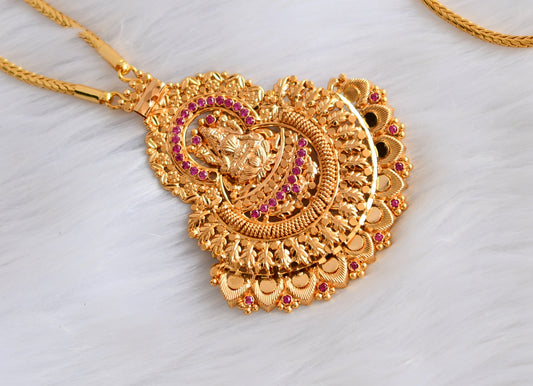 Gold tone ad ruby stone Lakshmi pendant with chain dj-39448